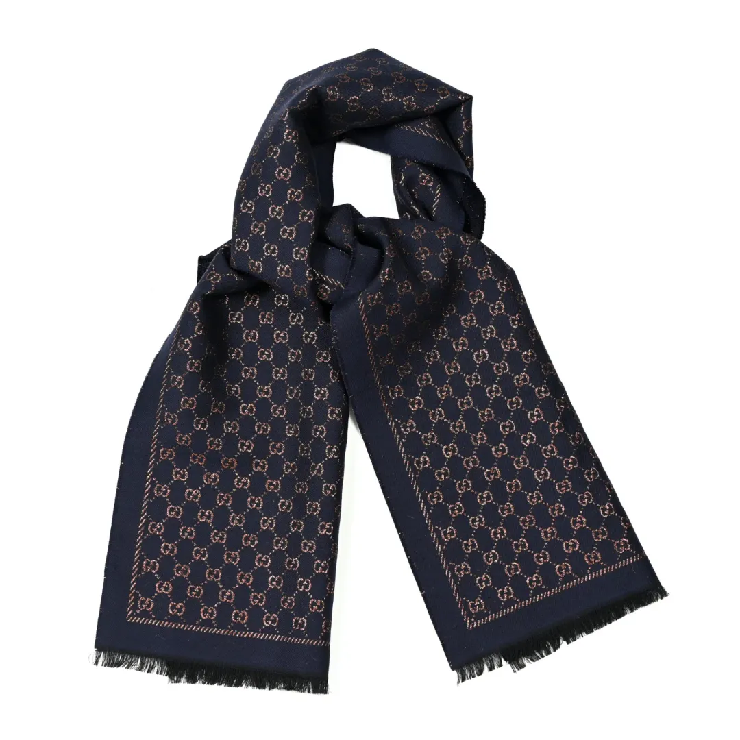 Gucci Metallic GG Wool Scarf Navy Bronze for rent on The Volte - main image
