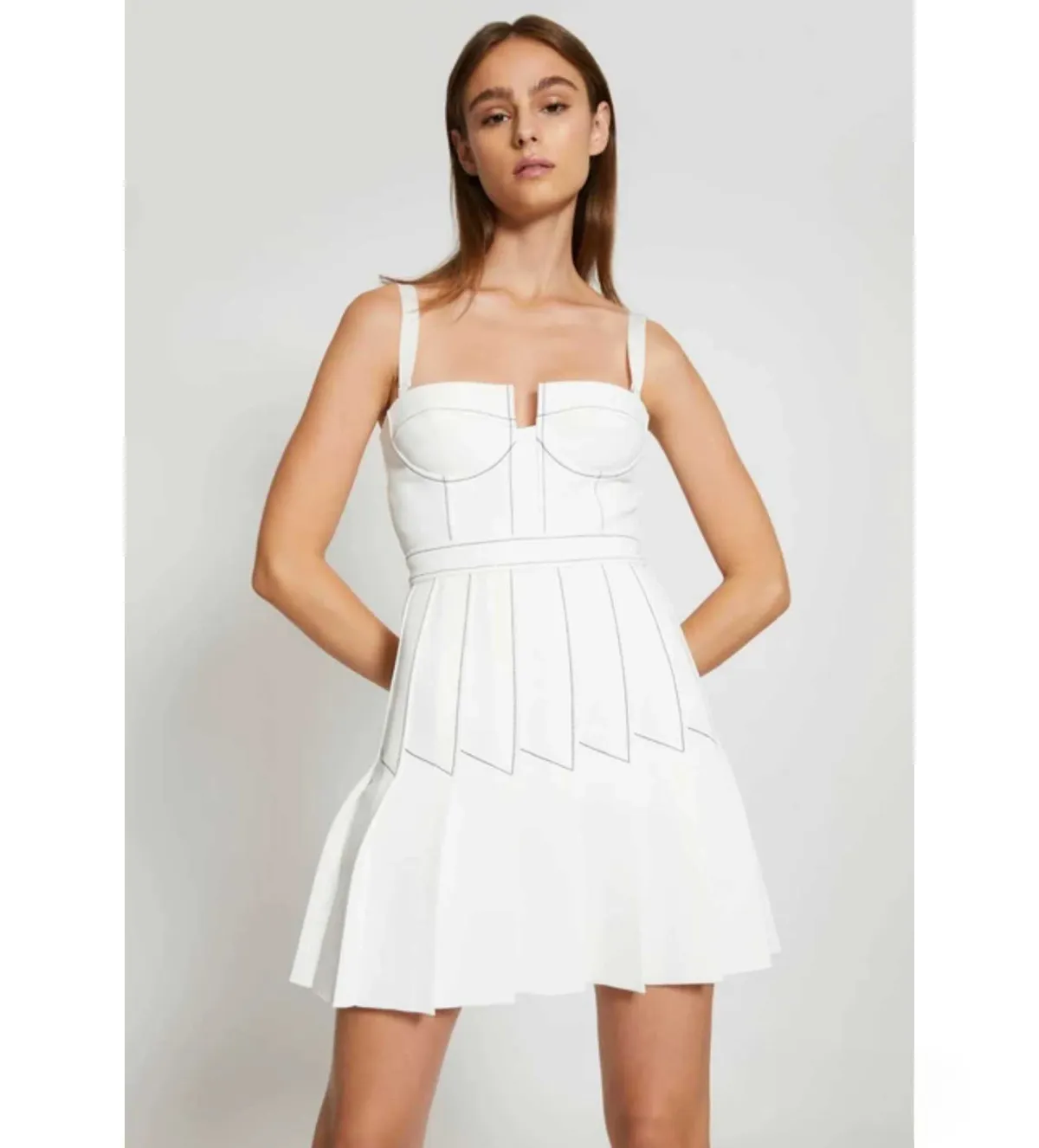 Dion Lee Column Pleated Mini Dress in White Size AU 8 - Image 3