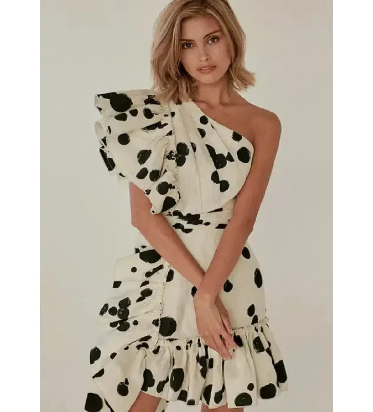 Aje Beronia Asymmetric Mini Dress in Black & White Size AU 8 - Image 2