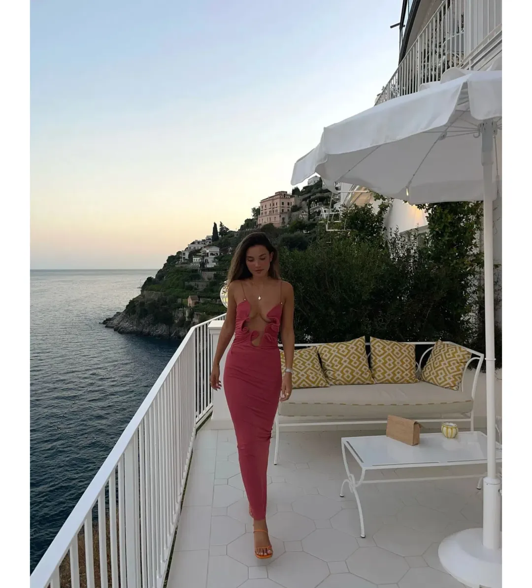 Christopher Esber Molded Venus Cutout Mesh Maxi Dress in Cayenne/Rose Size AU 6 for rent on The Volte - main image