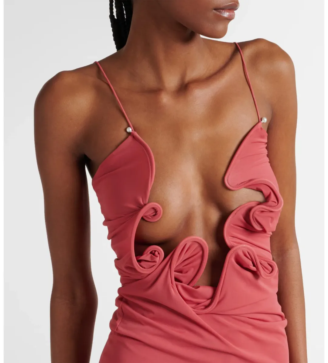 Christopher Esber Molded Venus Cutout Mesh Maxi Dress in Cayenne/Rose Size AU 6 for rent on The Volte - main image