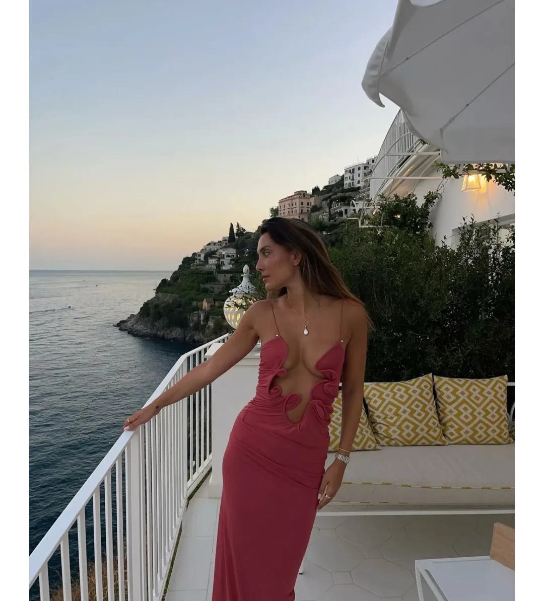 Christopher Esber Molded Venus Cutout Mesh Maxi Dress in Cayenne/Rose Size AU 6 for rent on The Volte - main image