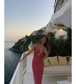 Christopher Esber Molded Venus Cutout Mesh Maxi Dress in Cayenne/Rose Size AU 6 for rent on The Volte - image 1