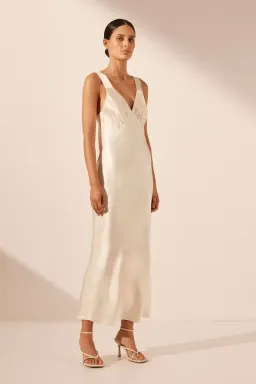 Shona Joy Plunged Midi Dress Cream Size 8 for rent on The Volte - image 2