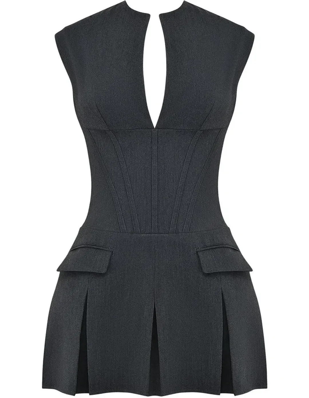 House of CB Eleanor Pleated Corset Mini Dress in Charcoal Size 6 for rent on The Volte - main image