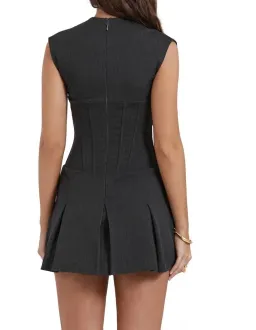 House of CB Eleanor Pleated Corset Mini Dress in Charcoal Size 6 for rent on The Volte - image 4