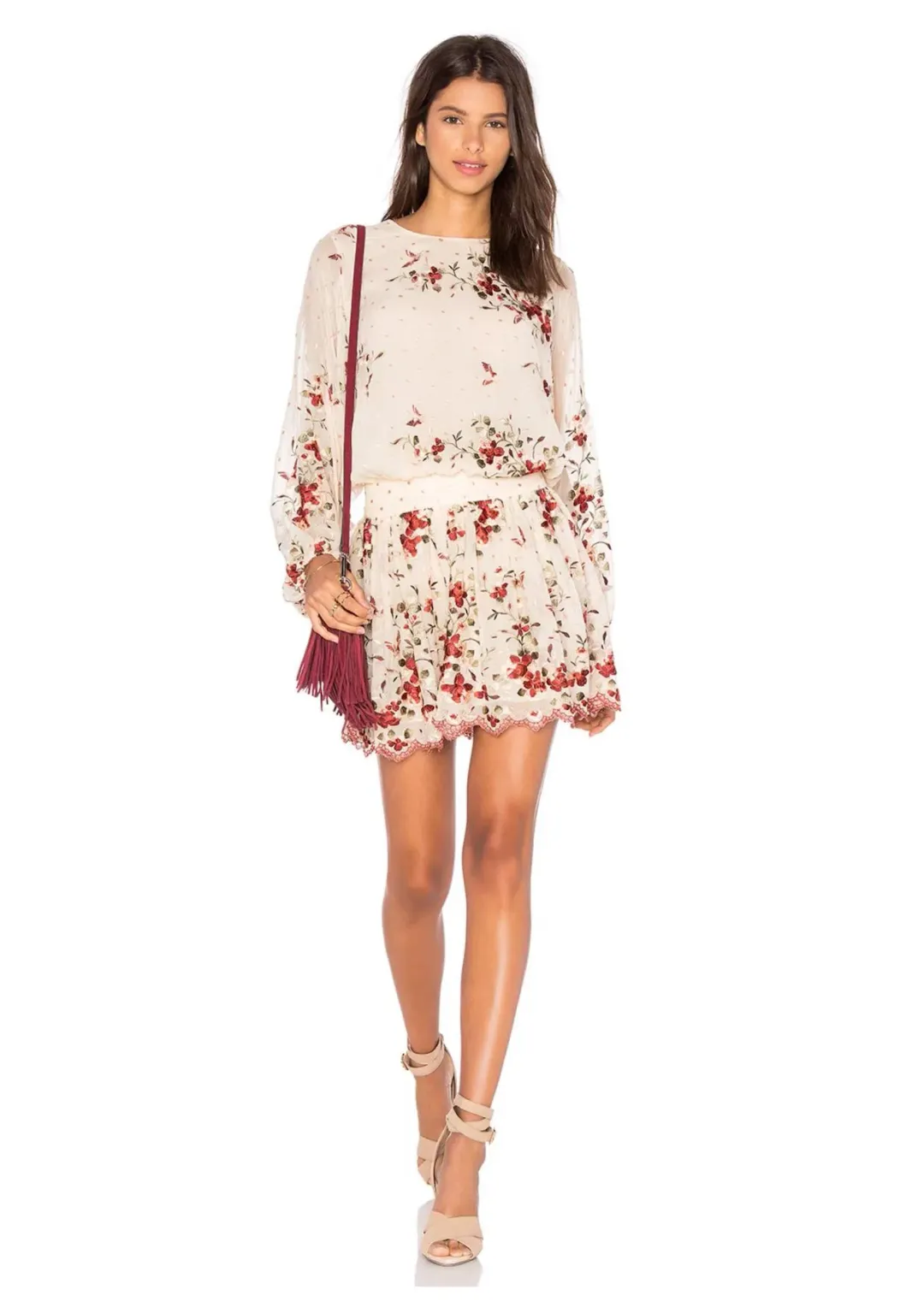 Zimmermann Sakura Embroidered Mini Dress Nude Floral Size 1 / AU 10 for rent on The Volte - main image
