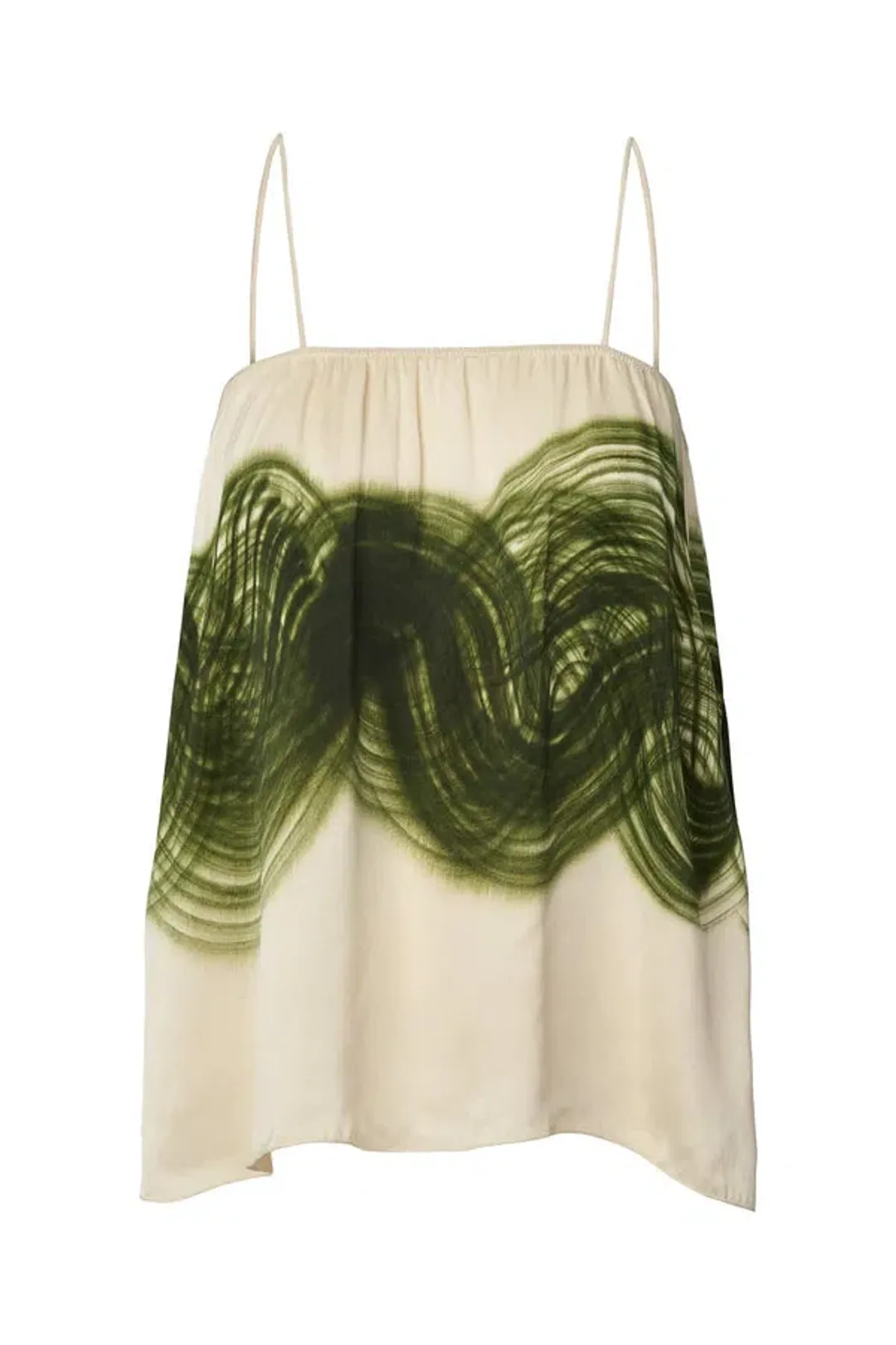 Rabens Saloner Magny Swirl String Elastic Cami Top Olive Chalk Combo Size AU 10 for rent on The Volte - main image