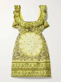 Zimmermann Matchmaker Cutout Ruffled Printed Linen Mini Dress Yellow Bandana Size 2 / AU 12 for rent on The Volte - image 3