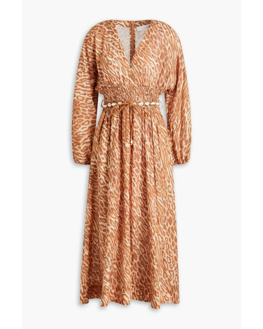 Zimmermann Shirred Leopard Print Midi Dress in Leopard Print Size 0 / AU 8 for rent on The Volte - main image