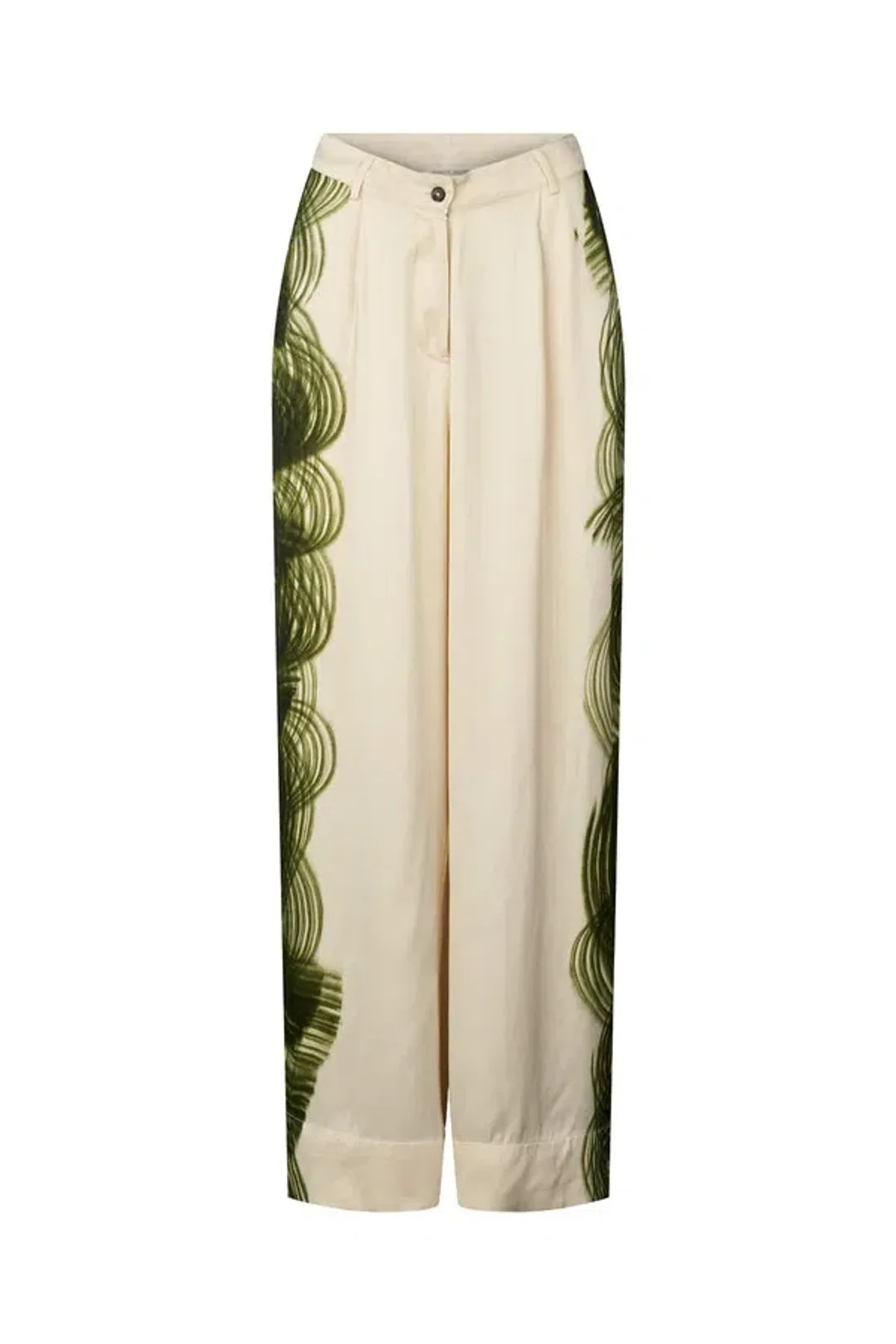 Rabens Saloner Briana Swirl Pleat Wide Pant Olive Chalk Combo Size AU 10 for rent on The Volte - main image