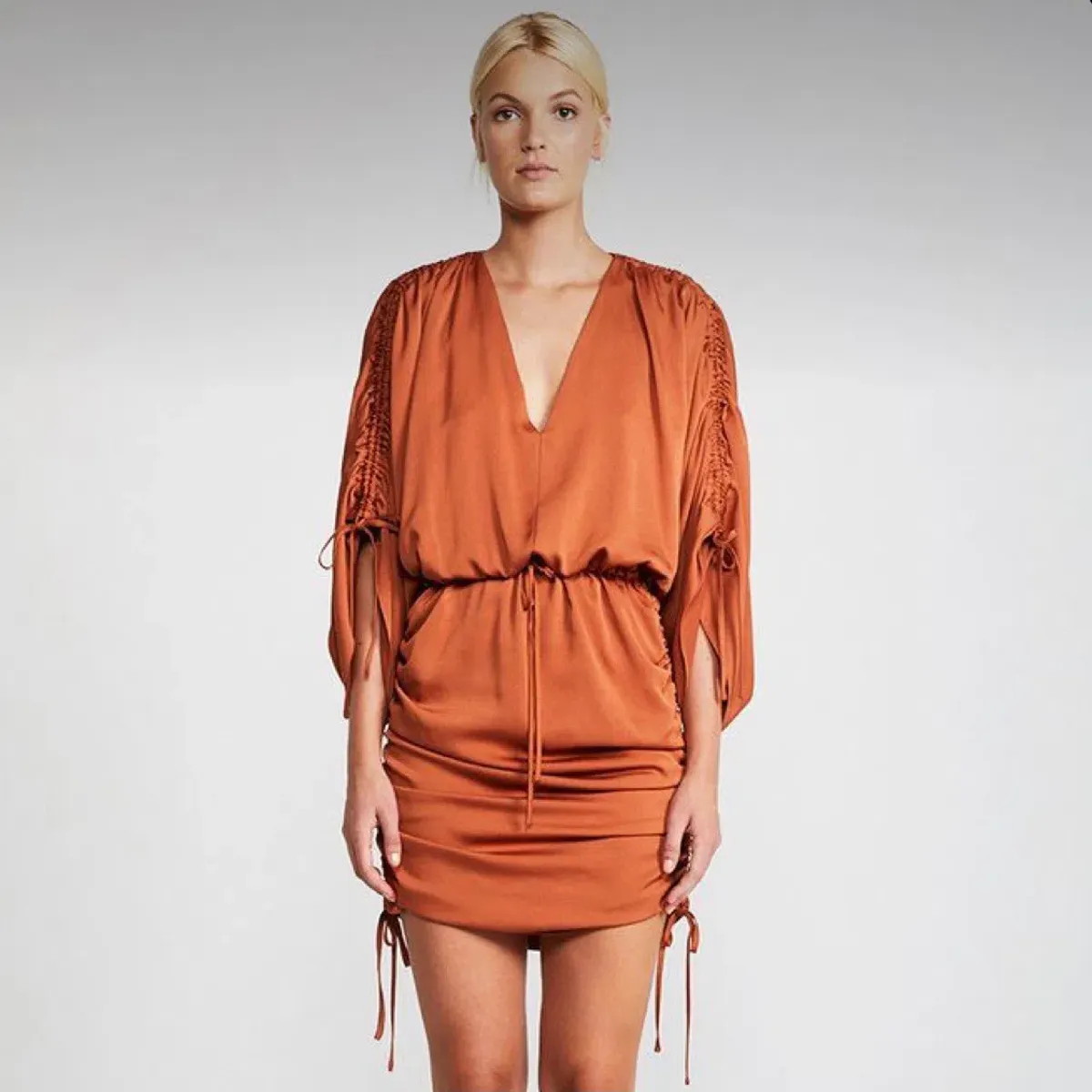 Shona Joy Ruched Kimono Dress in Copper Size 10 - Image 2