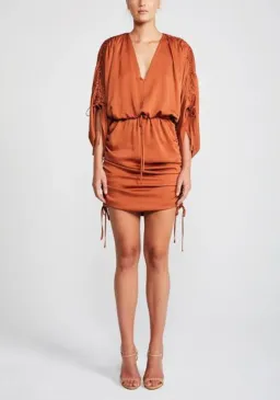 Shona Joy Ruched Kimono Dress in Copper Size 10 for rent on The Volte - image 1