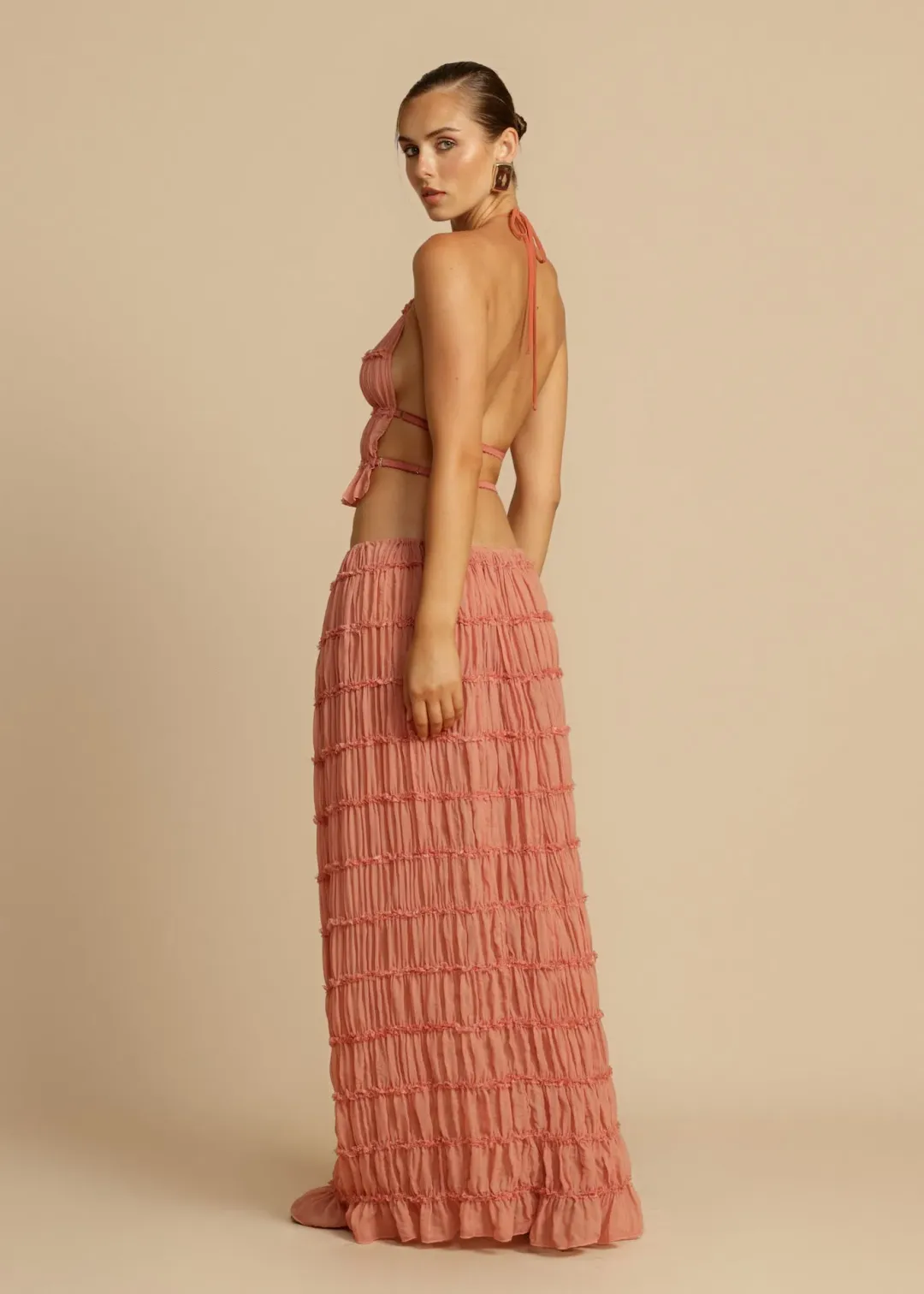 Arcina Ori Juliette Halter and Skirt Set in Peach Size M / AU 10 for rent on The Volte - main image