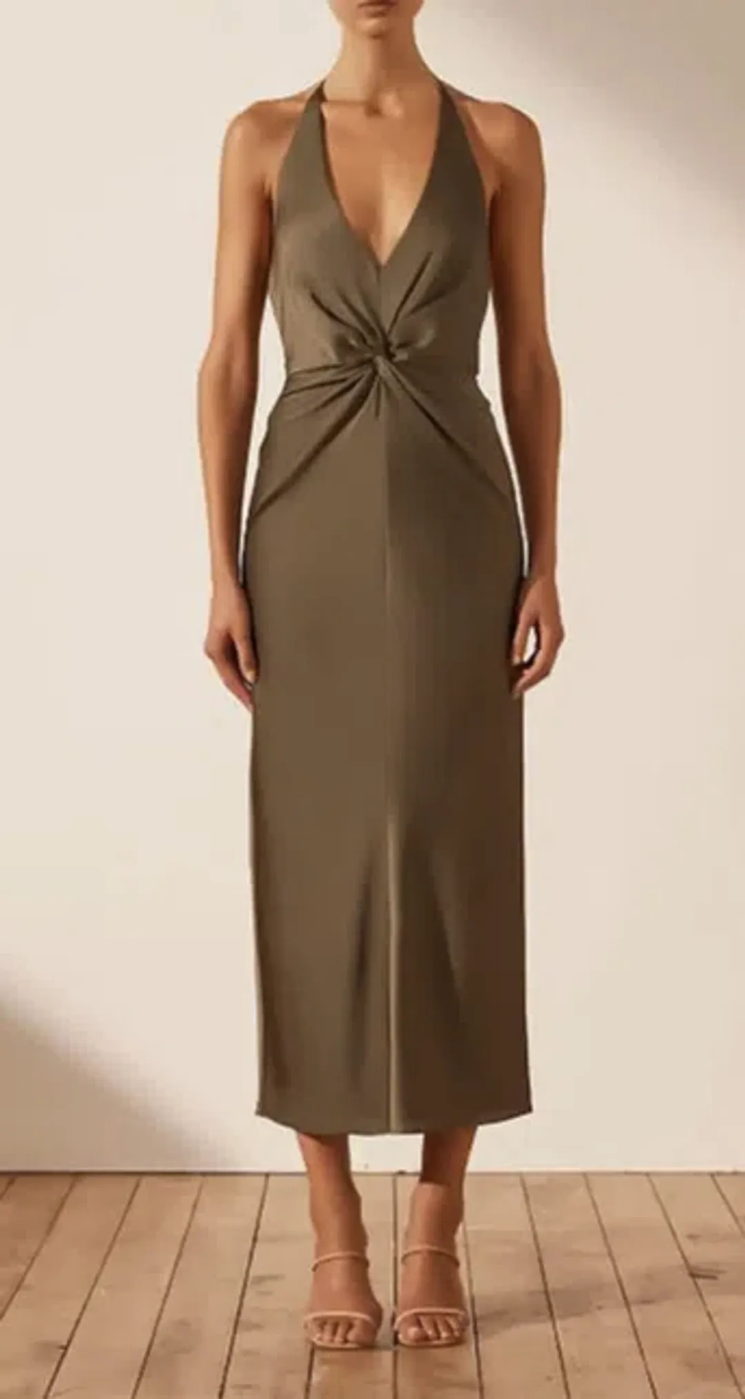 Shona Joy Luxe Twist Front Halter Midi Dress Green Size 8 for rent on The Volte - main image