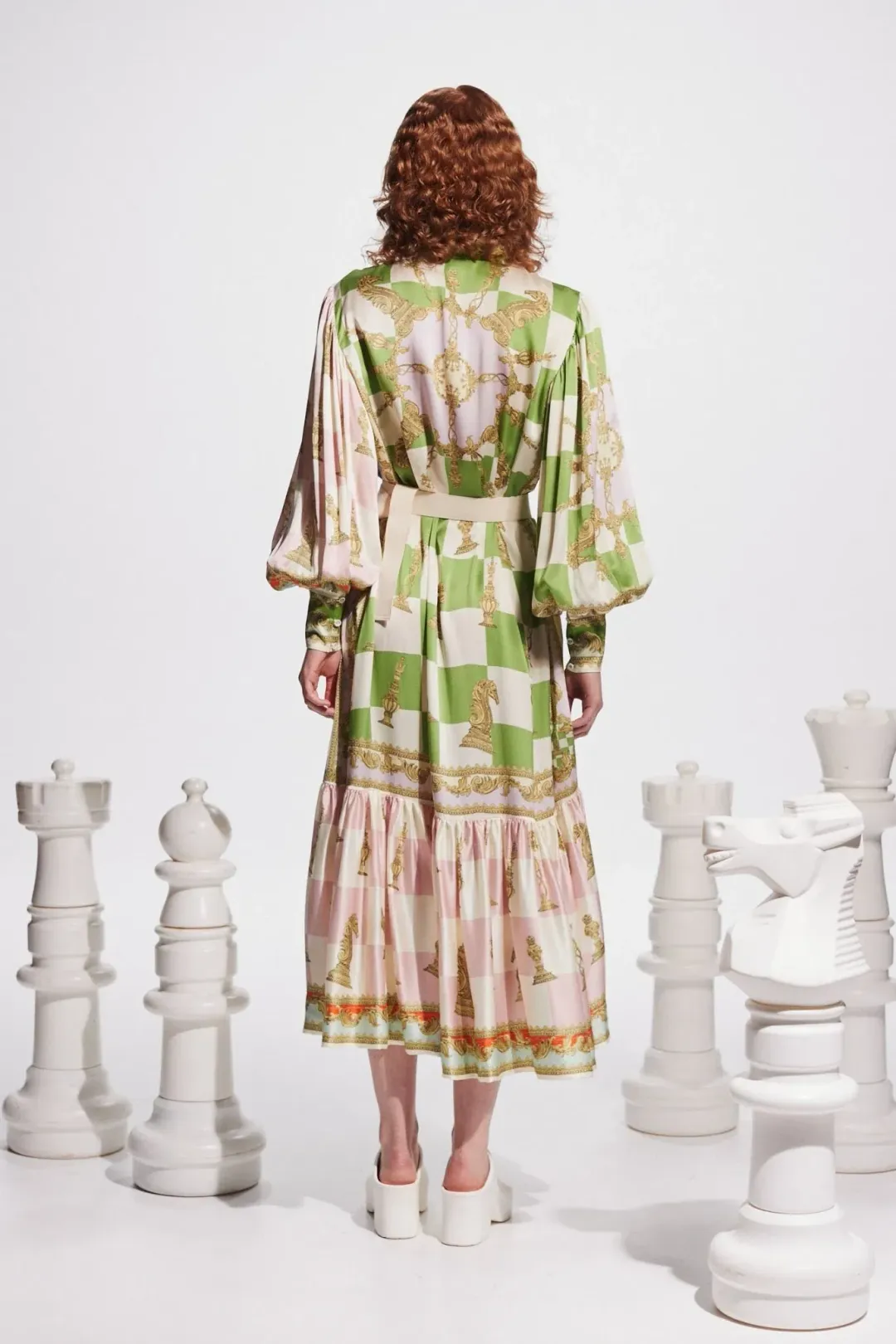 Alemais Checkmate Silk Midi Shirtdress Multi Size 12 for rent on The Volte - main image