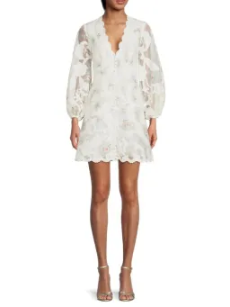 Zimmermann Zinnia Floral Puff Sleeve Mini Dress Ivory Size 1 / AU 10 for rent on The Volte - image 1