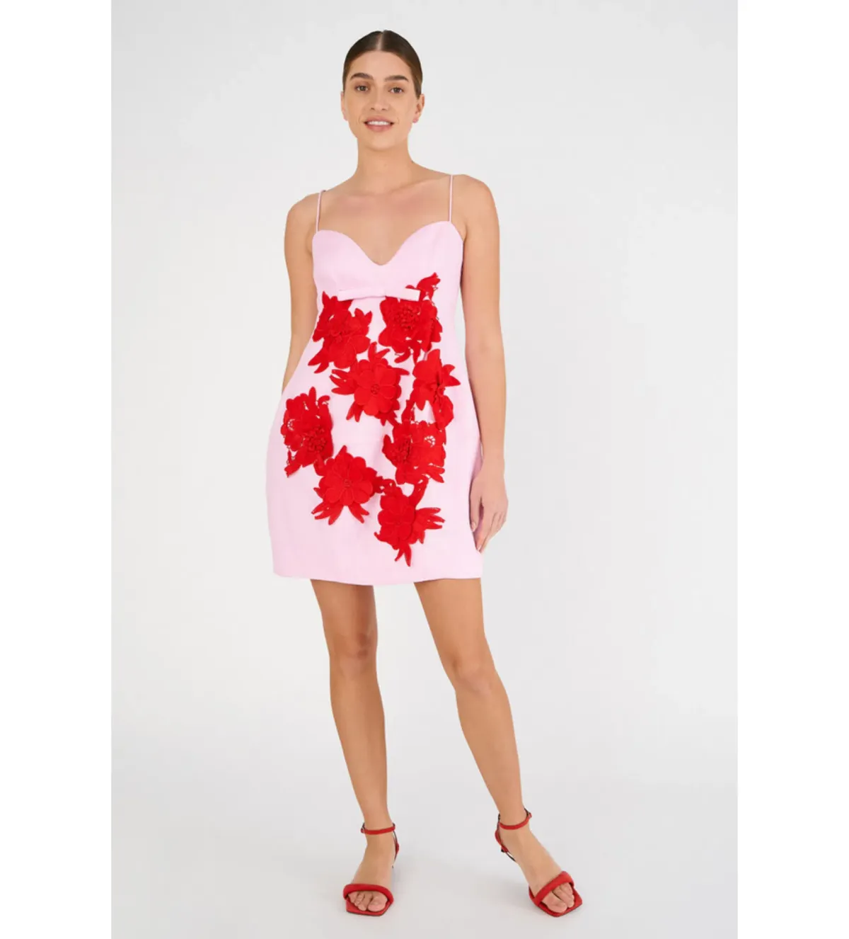 Oroton Contrast 3D Flower Mini Dress in Rose/Poppy Size 6 - Image 1