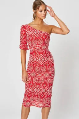 Winona Leila One Shoulder Midi Dress Red Size 10 for rent on The Volte - image 2