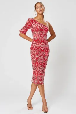 Winona Leila One Shoulder Midi Dress Red Size 10 for rent on The Volte - image 1