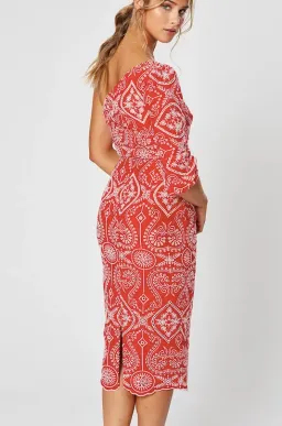 Winona Leila One Shoulder Midi Dress Red Size 10 for rent on The Volte - image 3