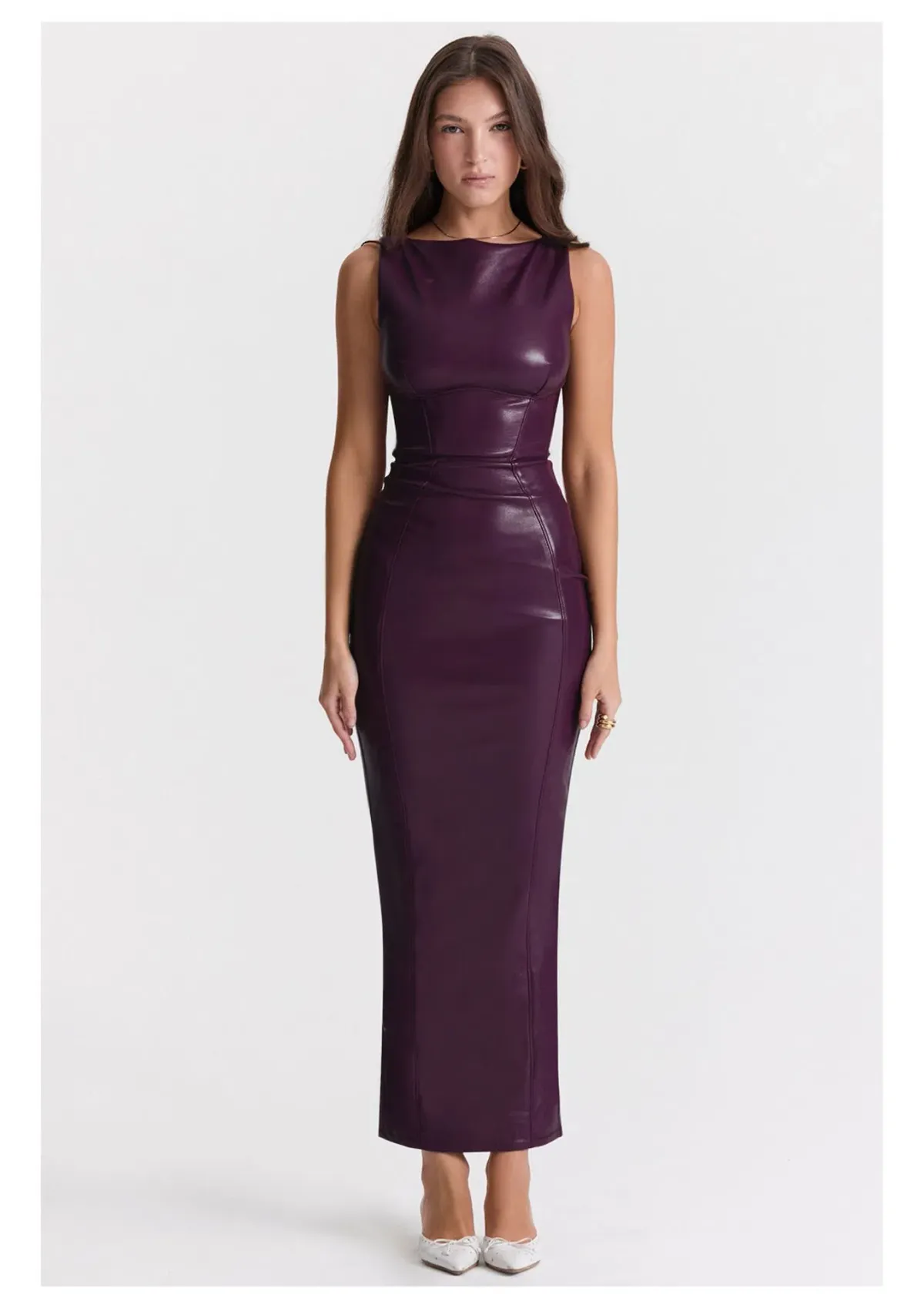 House of CB Sahara Vegan Leather Maxi Dress Merlot Size 8 for rent on The Volte - main image