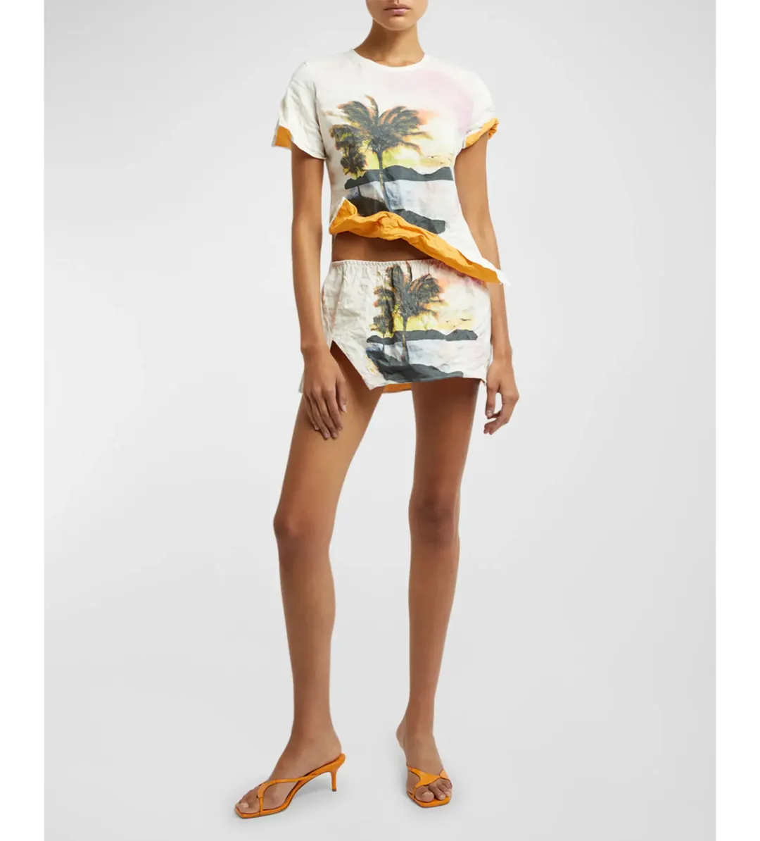 Christopher Esber Lost Souvenir Crushed Graphic Tee and Micro Skirt Size AU 8 for rent on The Volte - main image