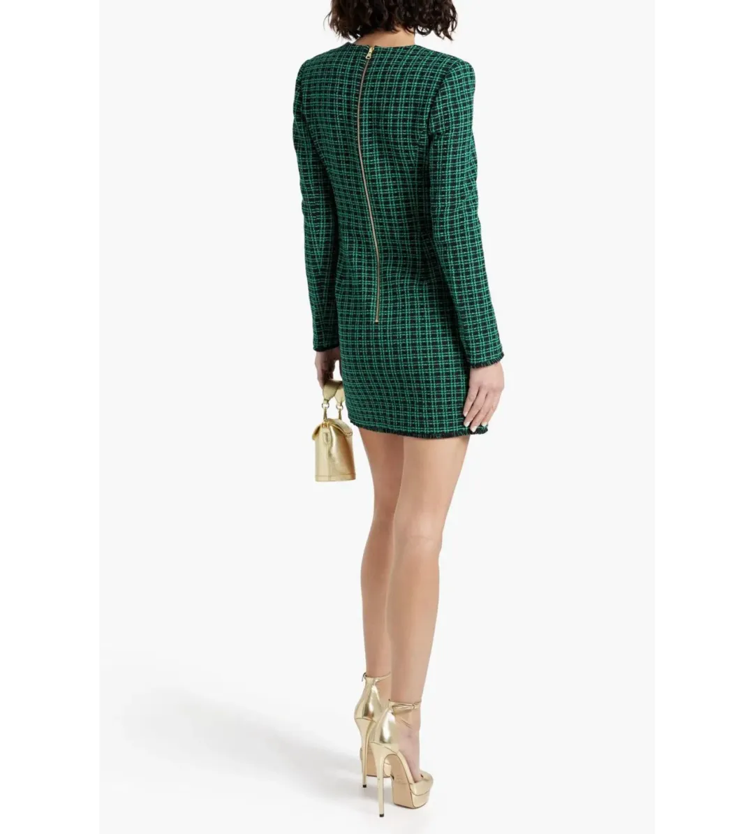 Rebecca Vallance Becca Checked Cotton Blend Tweed Mini Dress Green Size AU 14 for rent on The Volte - main image