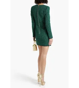 Rebecca Vallance Becca Checked Cotton Blend Tweed Mini Dress Green Size AU 14 for rent on The Volte - image 2