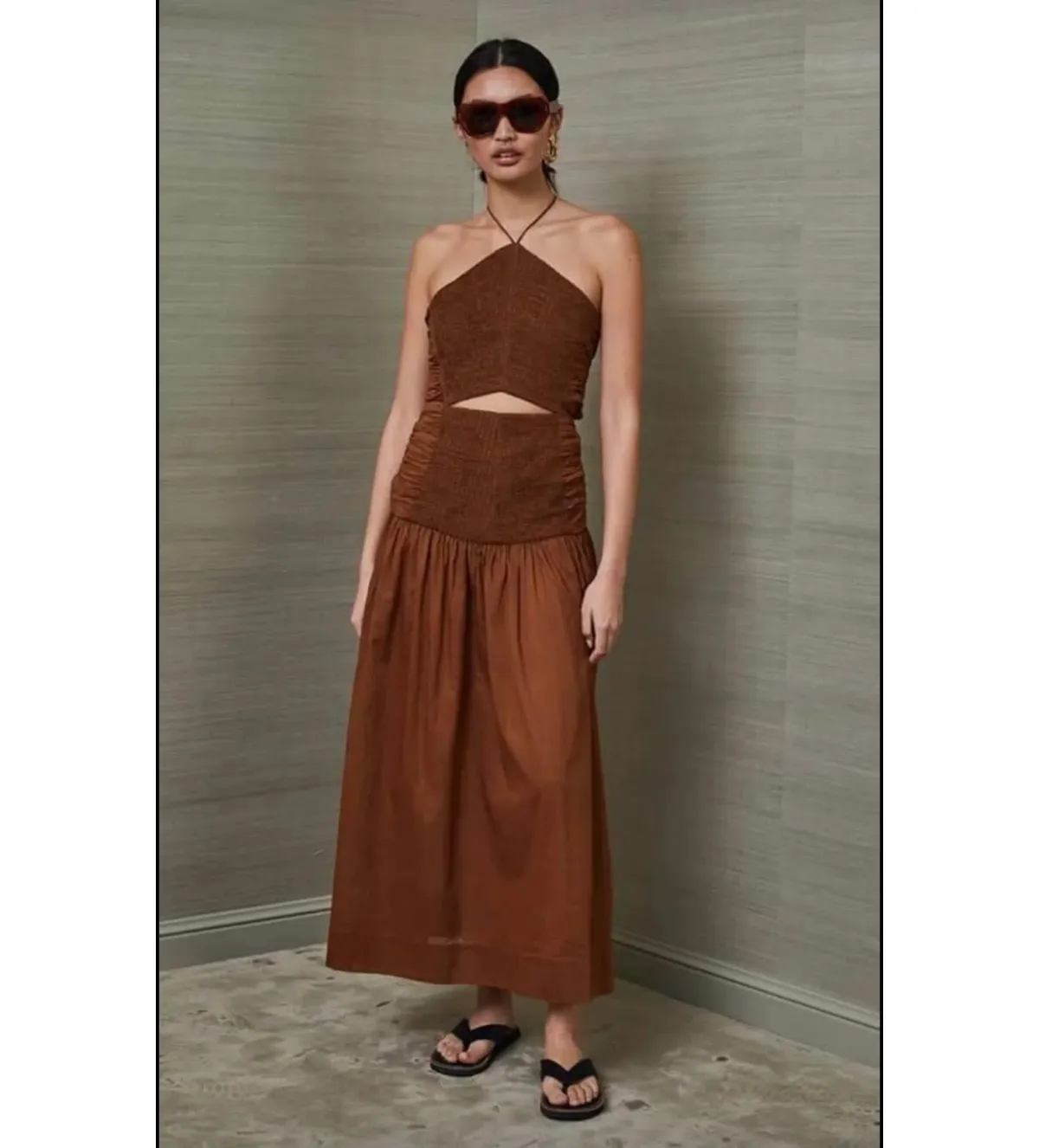 Bec & Bridge Carrie Halter Midi Dress Brown Size AU 10 - Image 1