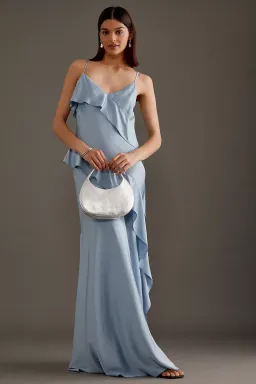 Anthropologie Asymmetric Ruffle Maxi Slip Dress Blue Size 10 for rent on The Volte - image 5