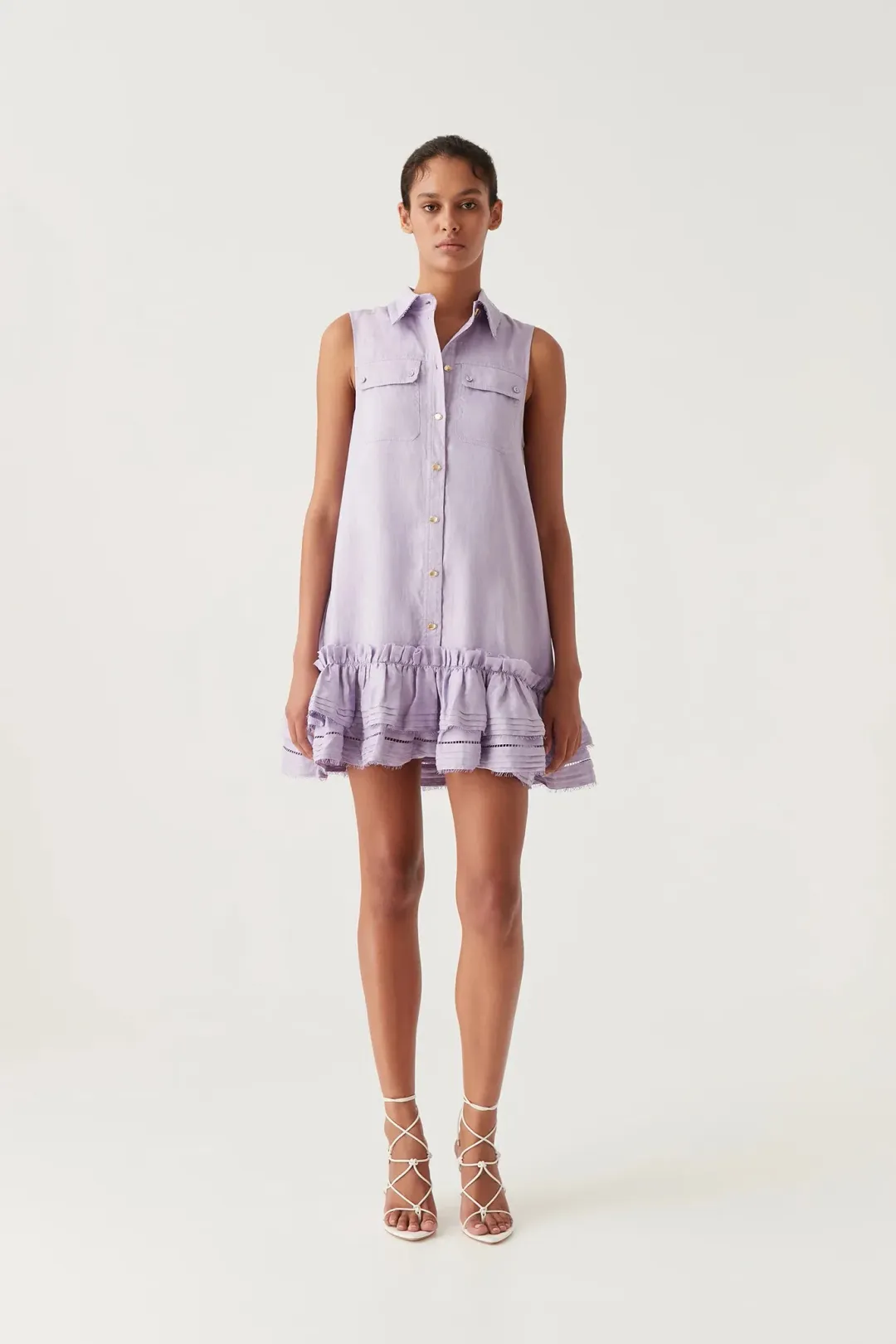 Aje Yvonne Sleeveless Mini Dress Lilac Size 16 for rent on The Volte - main image