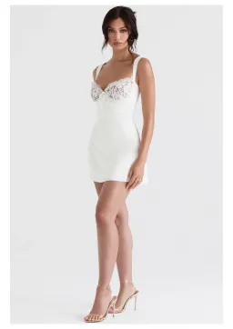 House of CB Adriana Satin and Lace Mini Dress in White/Ivory Size S / AU 8 for rent on The Volte - image 1