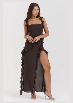 House Of CB Ariela Ruffle Maxi Dress Expresso Brown Size S / AU 8 for rent on The Volte - image 2