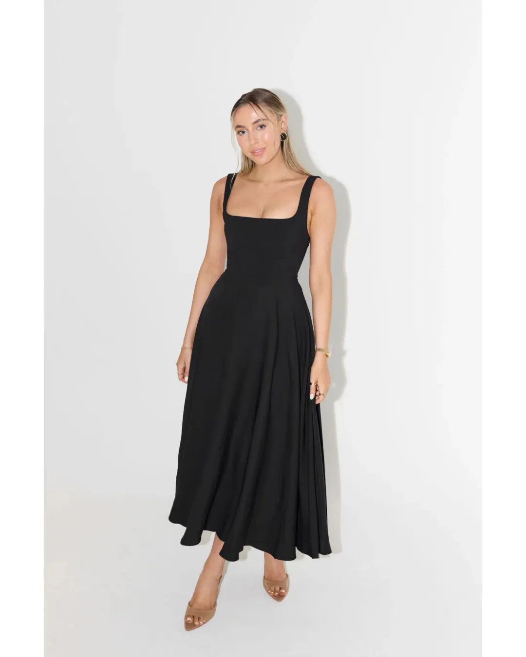 Odd Muse Ultimate Muse High Waist Square Neck Midi Dress Black Size AU 10 for rent on The Volte - main image