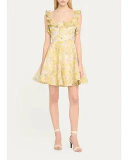 Zimmermann The Harmony Frilled Mini Dress in Citrus Garden Print Size 1 / AU 10 for rent on The Volte - image 1