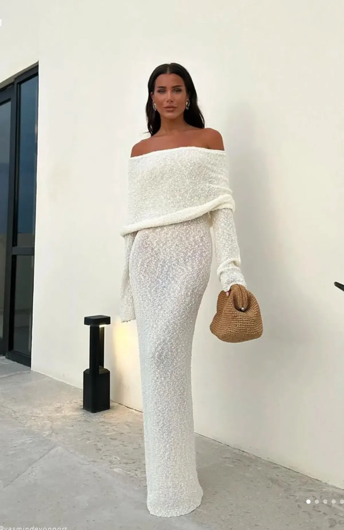 Meshki Marisol Off Shoulder Boucle Maxi Dress in Ivory Size M / AU 10 - Image 3