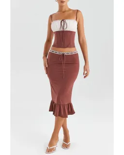 Mistress Rocks Gathered Corset Ruffle Midi Skirt Set Coffee and Cream Size S / AU 8 for rent on The Volte - image 1