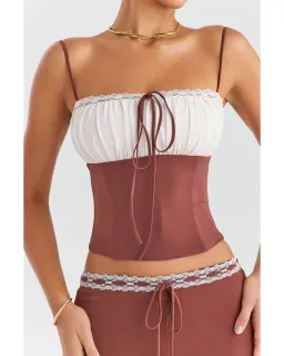 Mistress Rocks Gathered Corset Ruffle Midi Skirt Set Coffee and Cream Size S / AU 8 for rent on The Volte - image 4