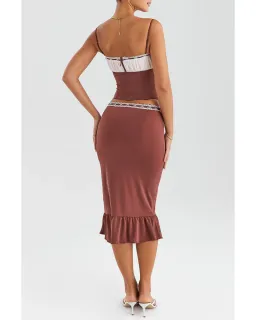 Mistress Rocks Gathered Corset Ruffle Midi Skirt Set Coffee and Cream Size S / AU 8 for rent on The Volte - image 3