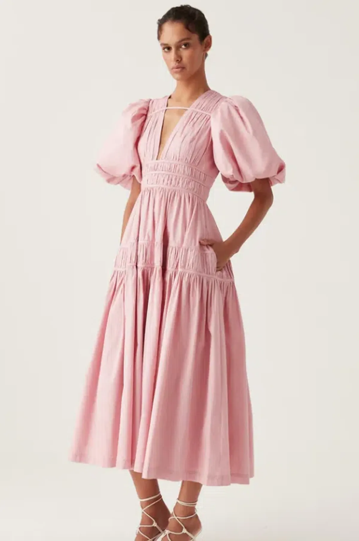 Aje Fallingwater Ruched Midi Dress Pink Size 12 - Image 2