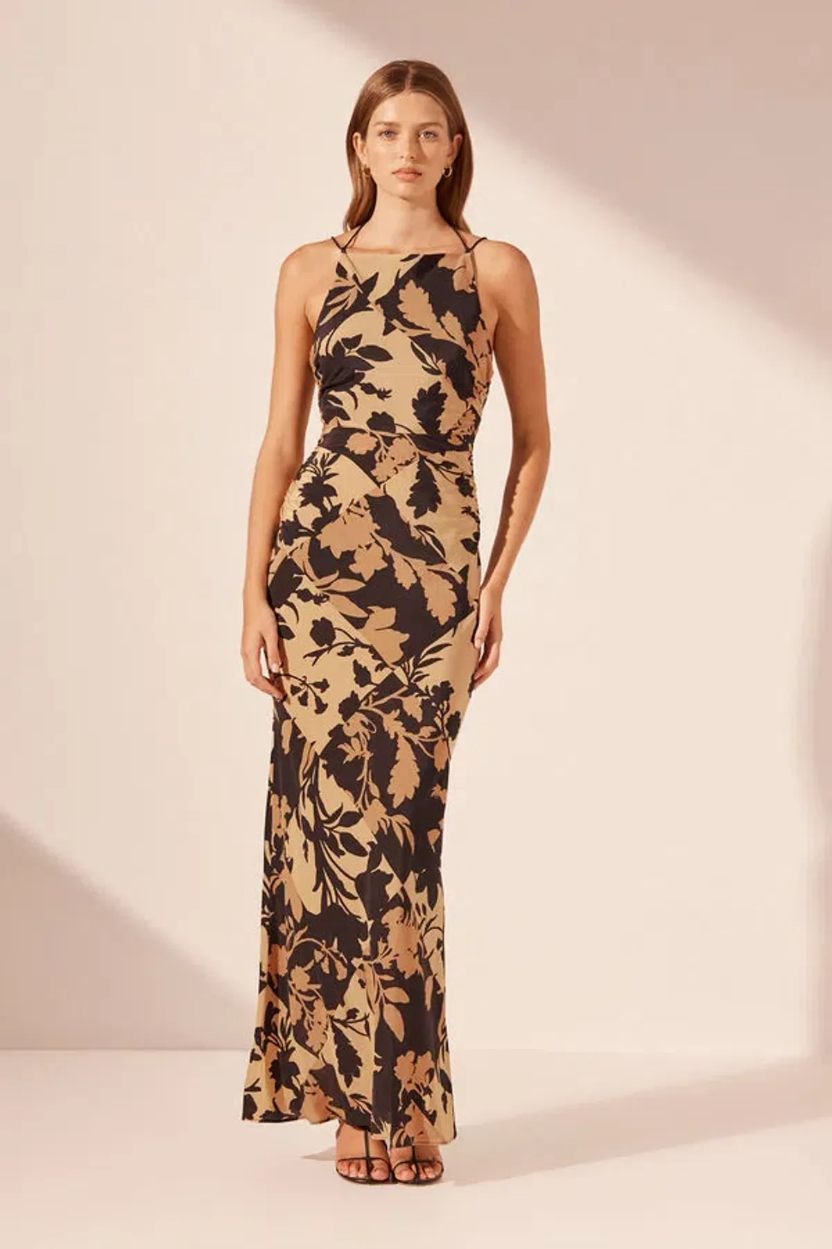 Shona Joy Lai Silk High Neck Ruched Maxi Dress Lai Print Size 8 - Image 1