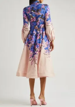Zimmermann The High Tide Buttoned Midi Dress in Purple Ikat Floral Size 3/AU 14 for rent on The Volte - image 3