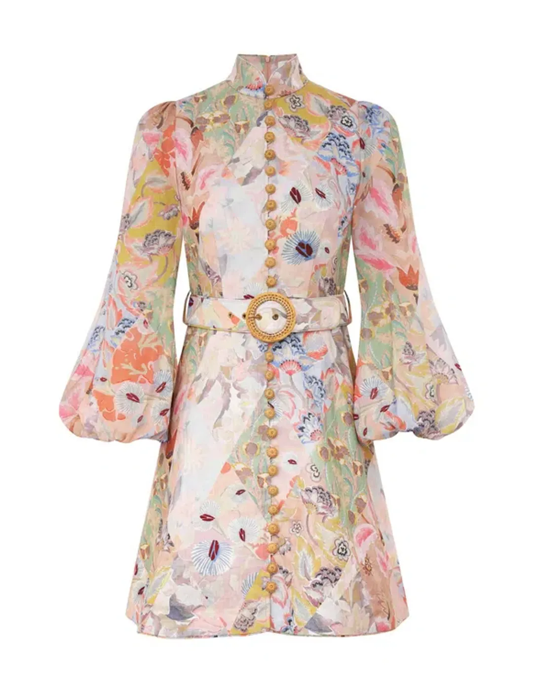 Zimmermann The Illustration Belted Mini Dress in Multi Floral Diamond Size 1 / AU 10 for rent on The Volte - main image
