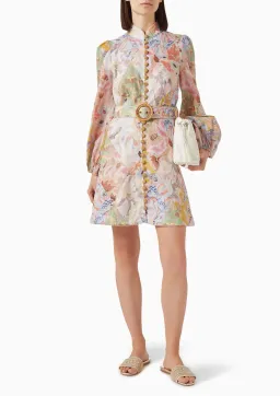 Zimmermann The Illustration Belted Mini Dress in Multi Floral Diamond Size 3 / AU 14 for rent on The Volte - image 1