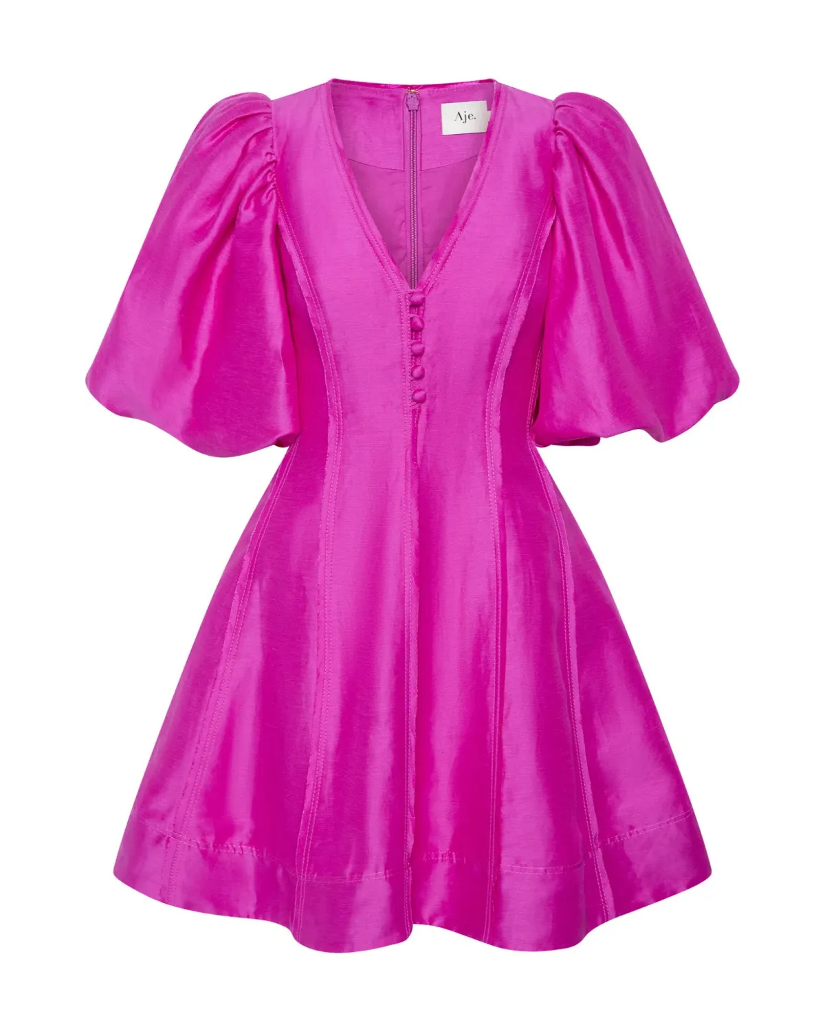Aje Dusk Puff Sleeve Mini Dress in Deep Magenta Size AU 10 - Image 3