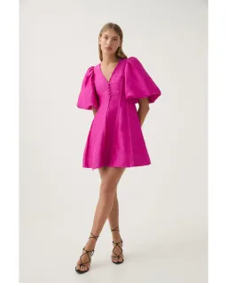 Aje Dusk Puff Sleeve Mini Dress in Deep Magenta Size AU 10 for rent on The Volte - image 1