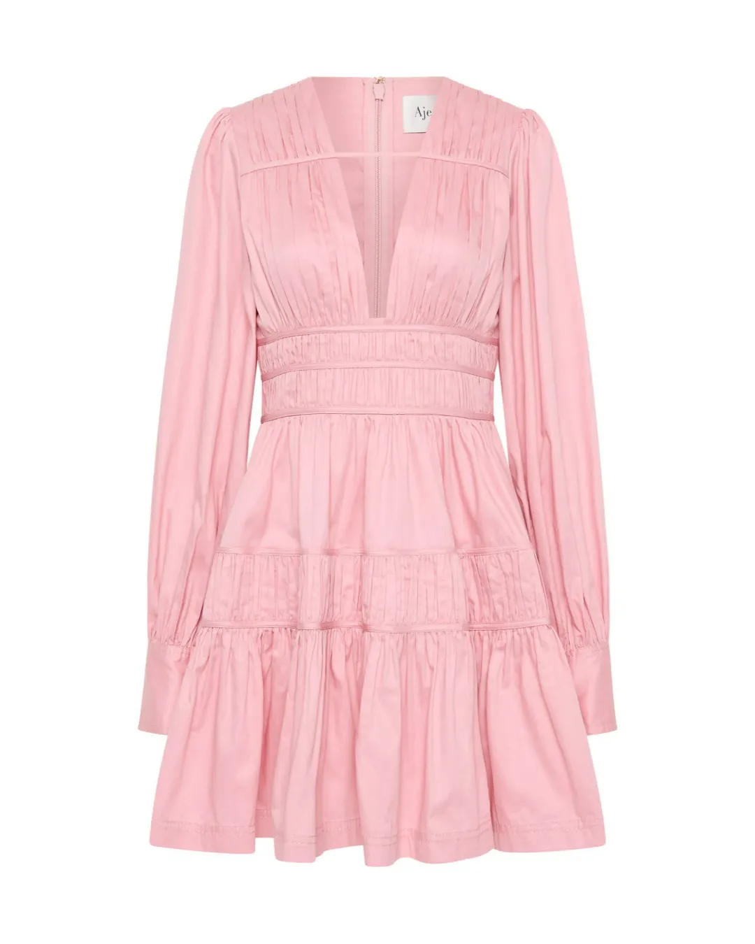 Aje Fallingwater Long Sleeve Mini Dress Chalk Pink Size AU 10 for rent on The Volte - main image
