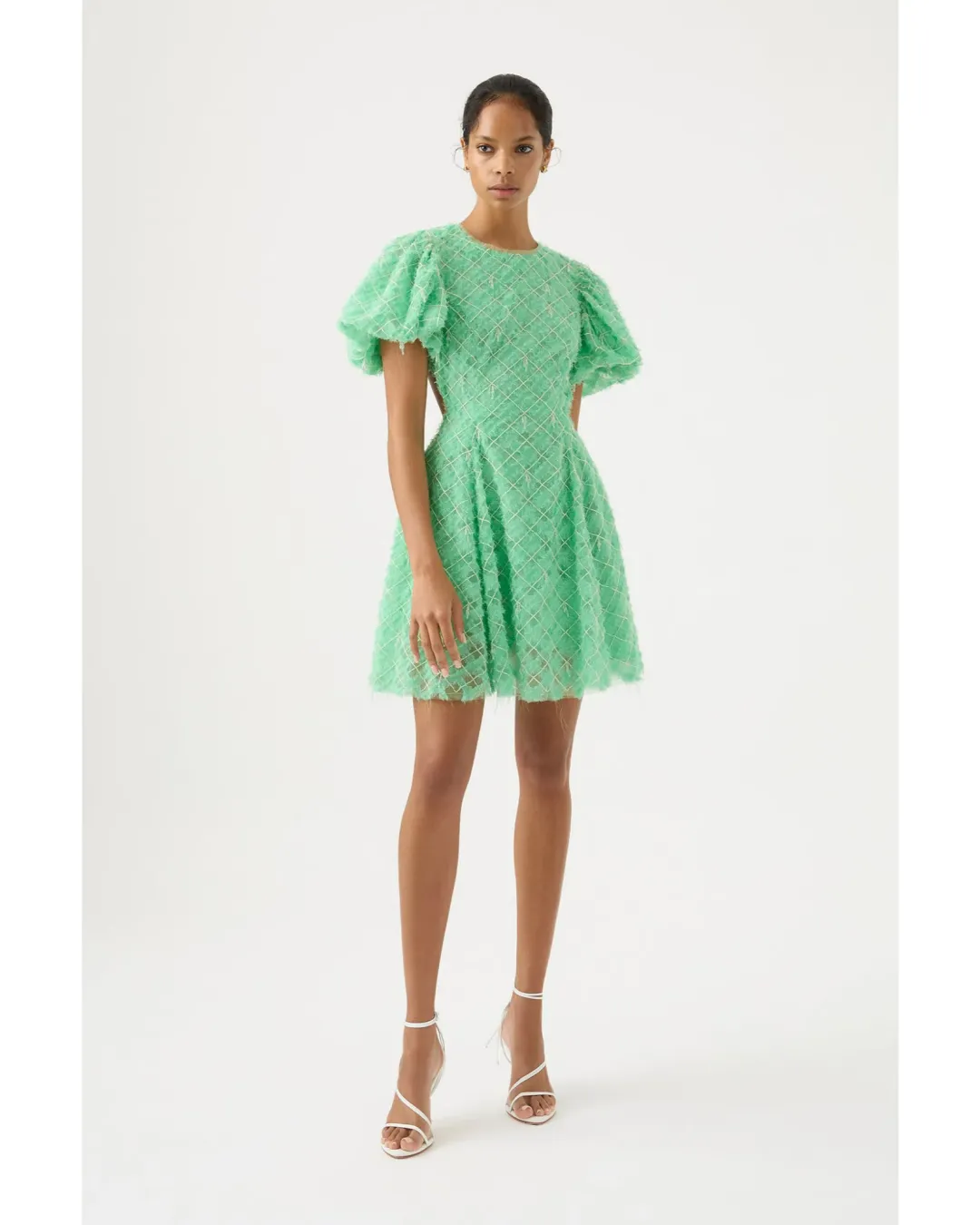 Aje Context Embellished Mini Dress Marine Green Size AU 10 for rent on The Volte - main image