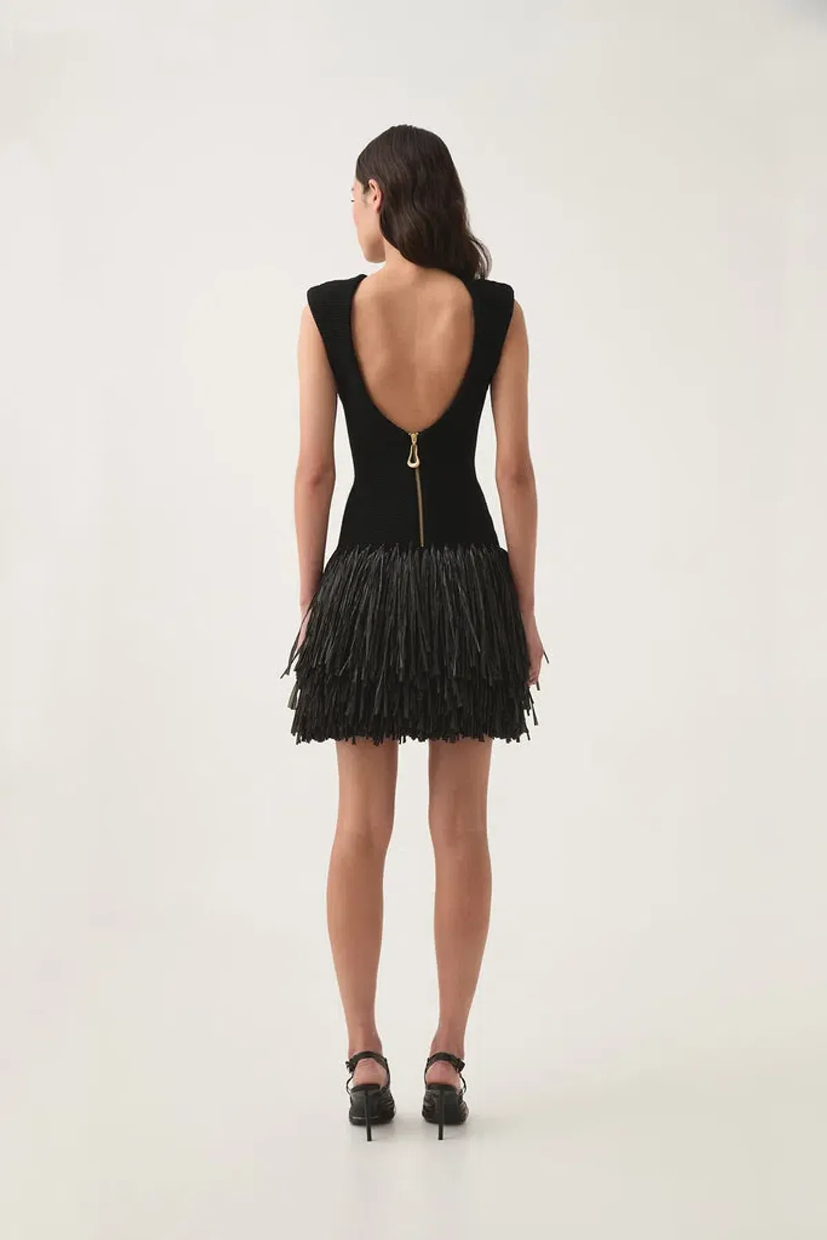 Aje Rushes Raffia Knit Mini Dress in Black Size S (8) - Image 3